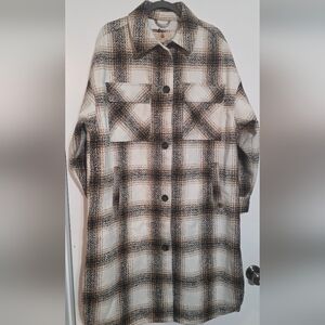 Levi's Womens Long Shirt Jacket Multi Tan Brown Size Large NWT